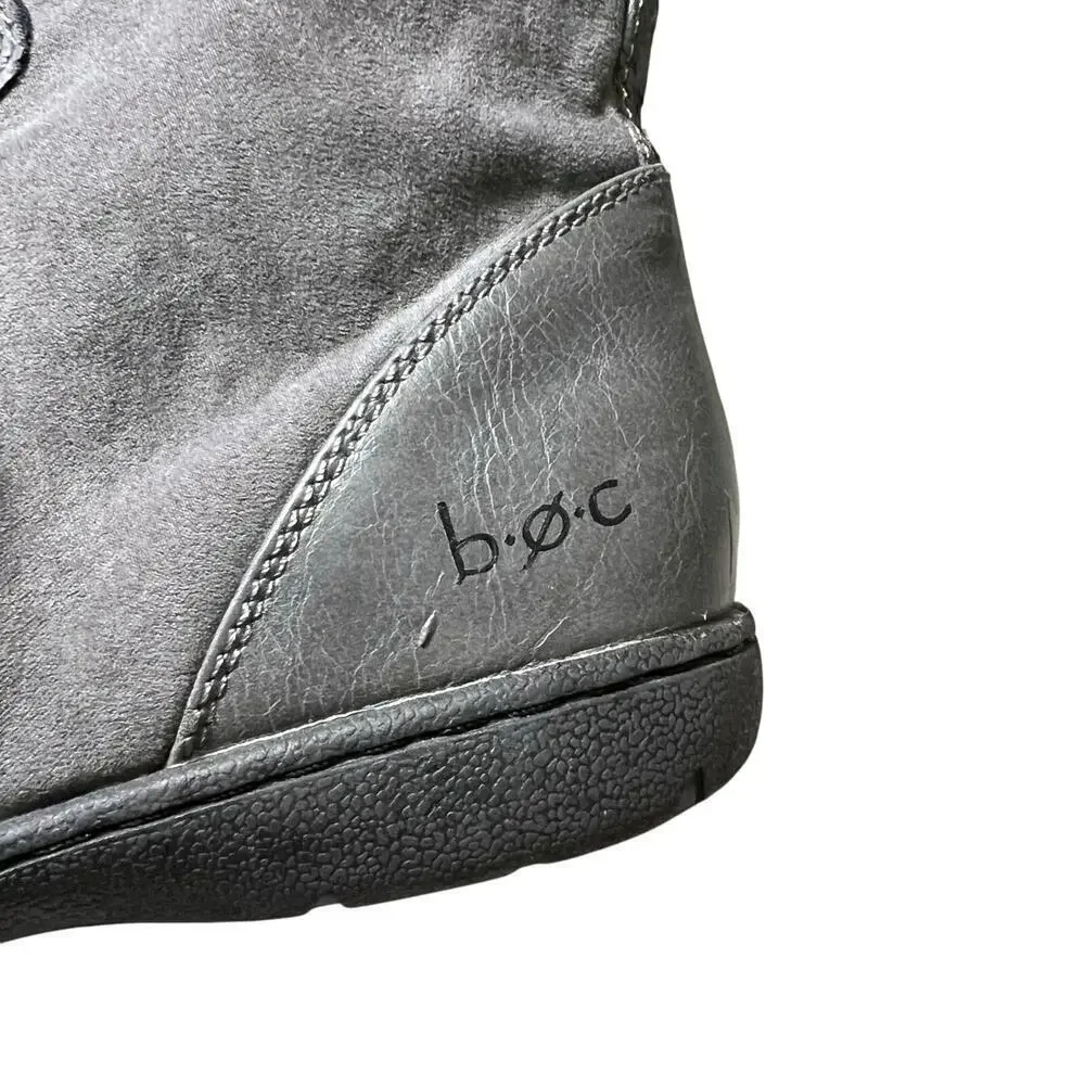 BOC Youth Size 4 Lace Leather Boots Grey Zip‎ Lace Up Faux Fur Snow Winter